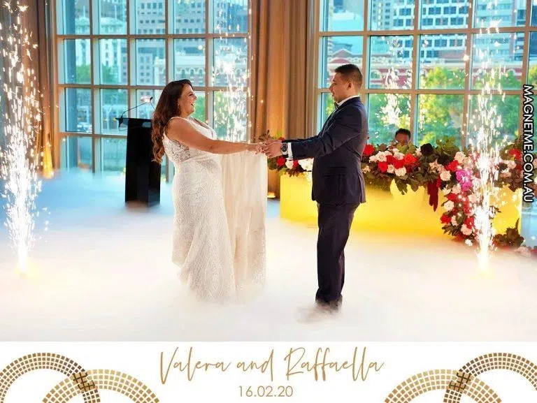 Wedding couple sharing their first dance surrounded by sparklers at a Melbourne venue — Magnet-Me photo magnet experience