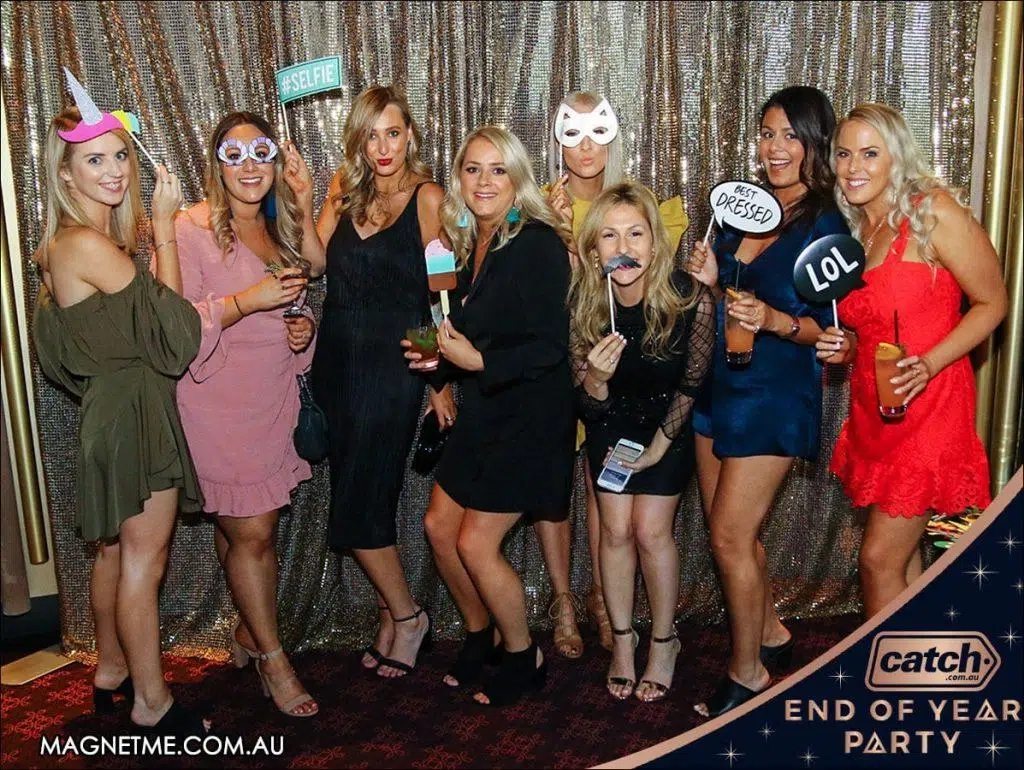 Group of women celebrating at the Catch.com.au End of Year Party in Melbourne — Magnet-Me instant photo magnet experience