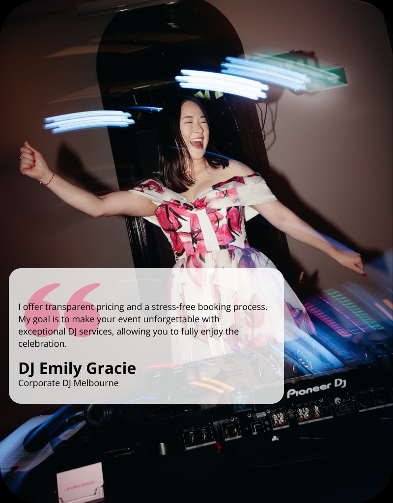 DJ Emily Gracie dancing with LED light trails at a corporate event — Corporate DJ Melbourne