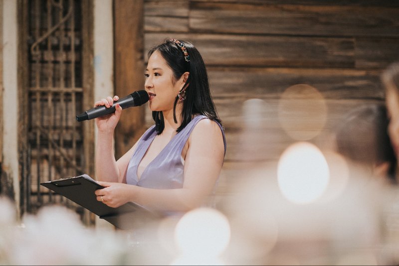 Wedding DJ and MC speaking during a Melbourne wedding reception